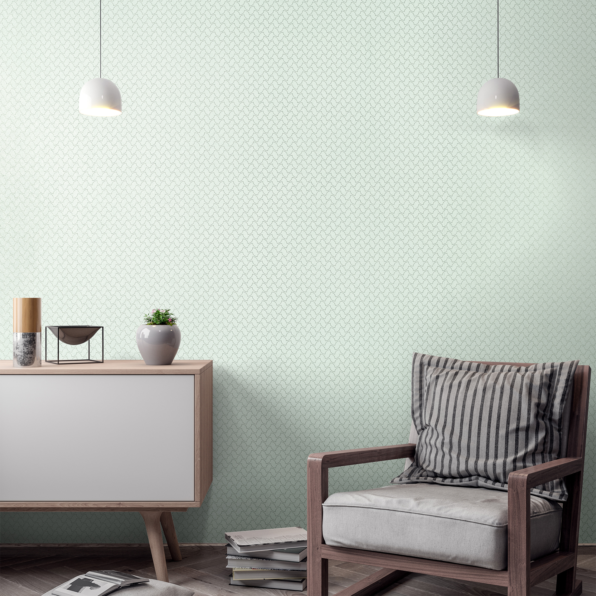 Diese minimalistische Tapete in Minzgrün unterstützt jeden Raum sehr dezent und fördert das Wohnen