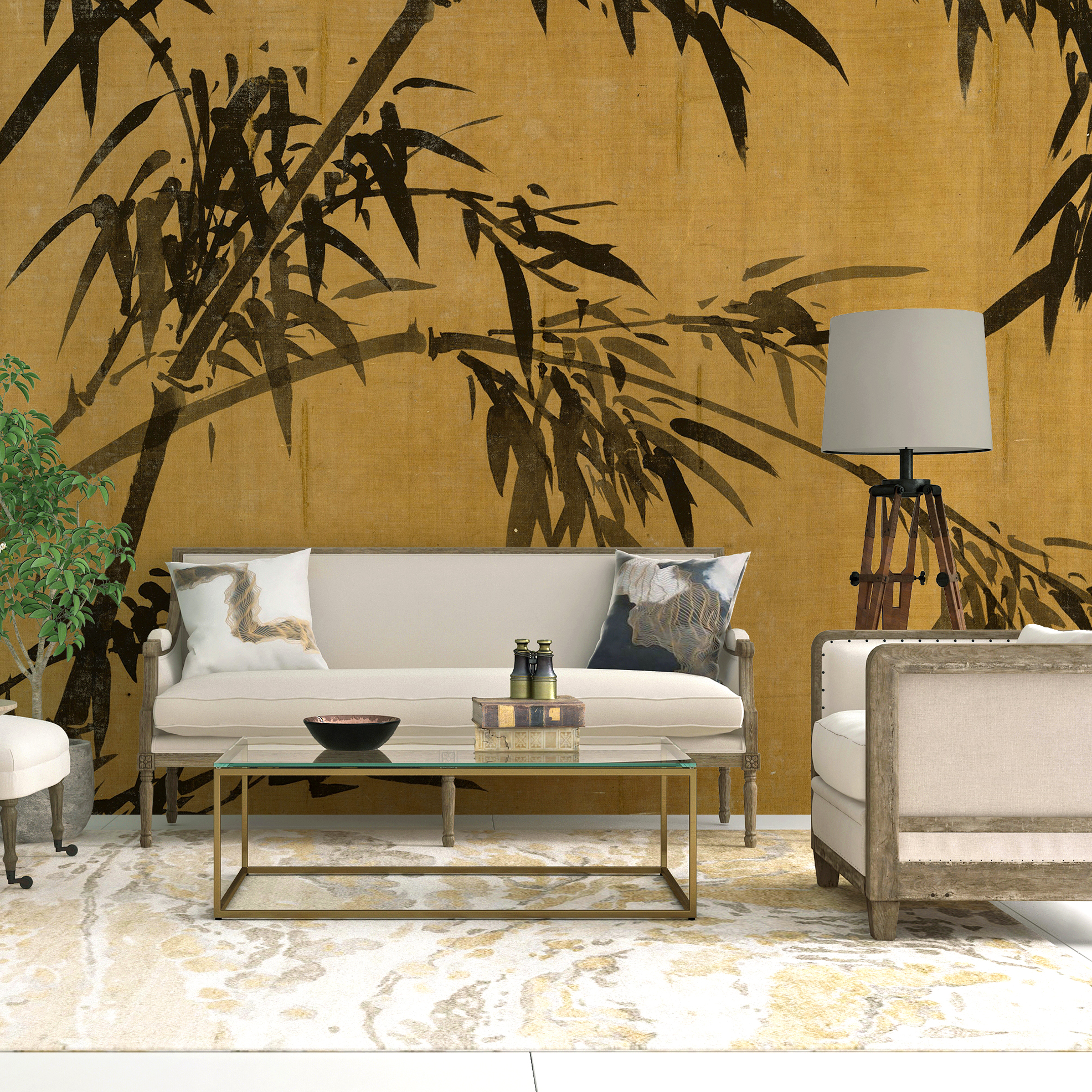 Healthy living bamboo mural beige
