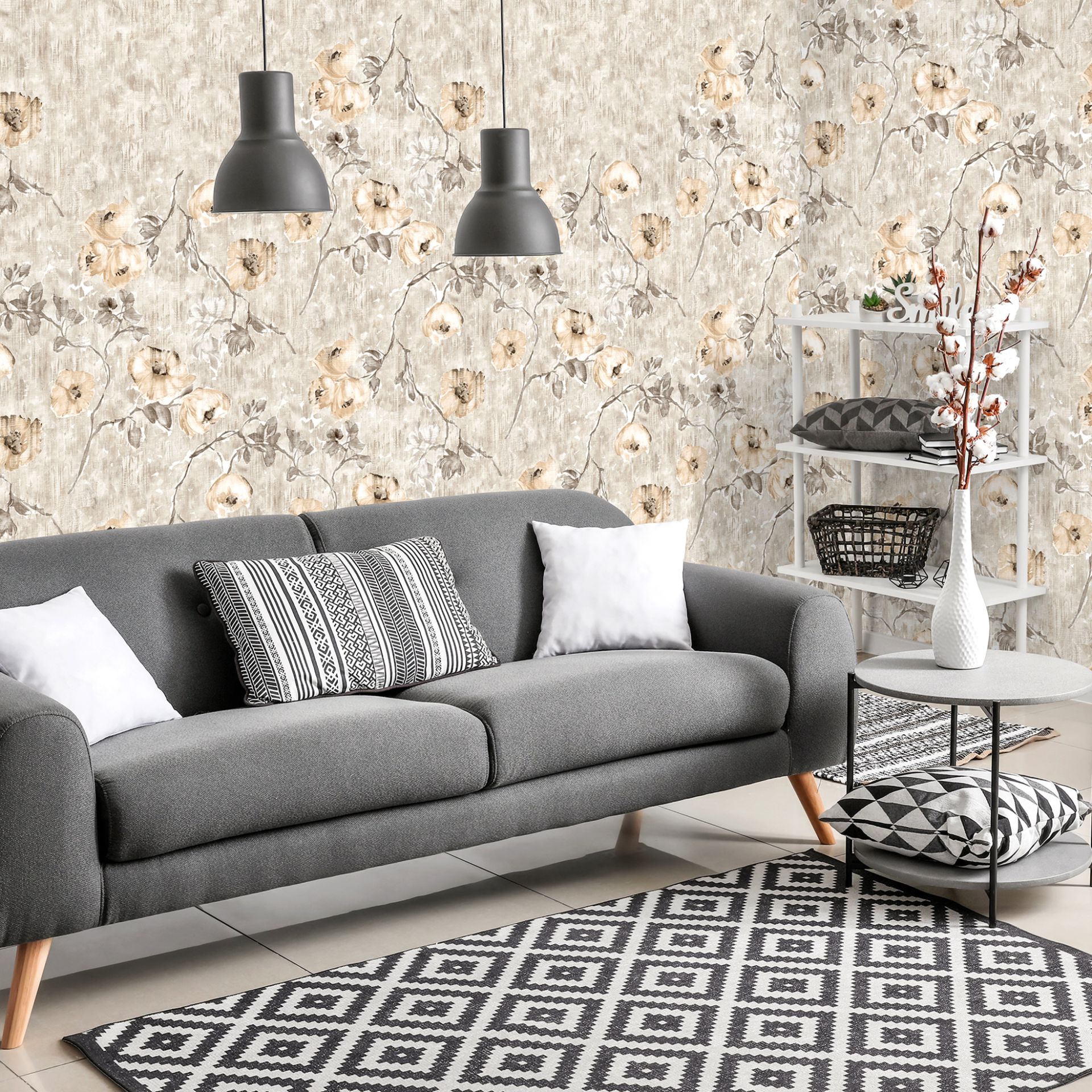 Beige wallpaper with floral pattern | Hohenberger